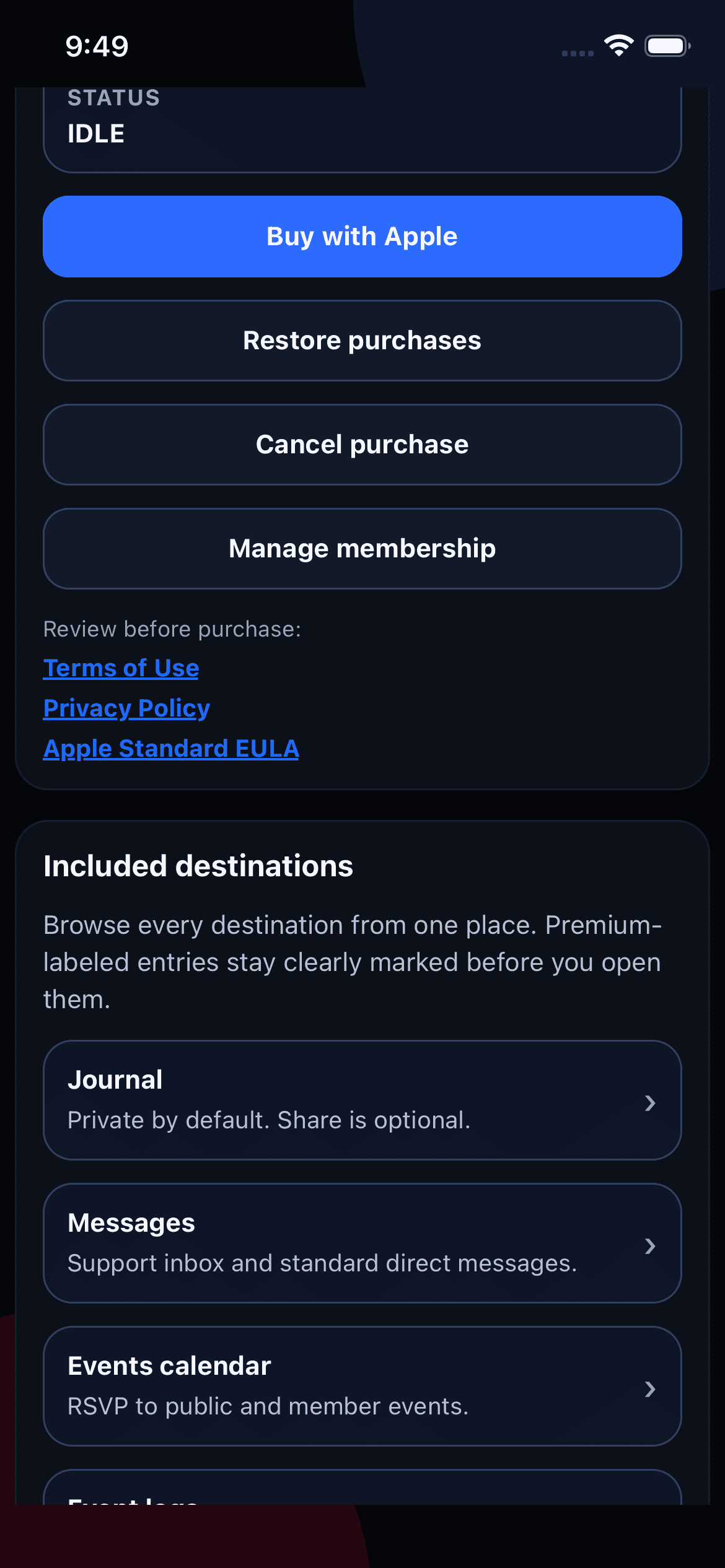 Grow As You Go membership lifecycle screen showing Foundation and Premium paths and purchase controls.